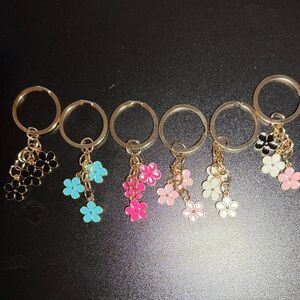 Floral Charm Keychain Set - Gold, Black, Blue, Pink, White
